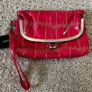 Cherry Red Faux Snakeskin Clutch Foldover Evening Wristlet Kiss Lock Wedding